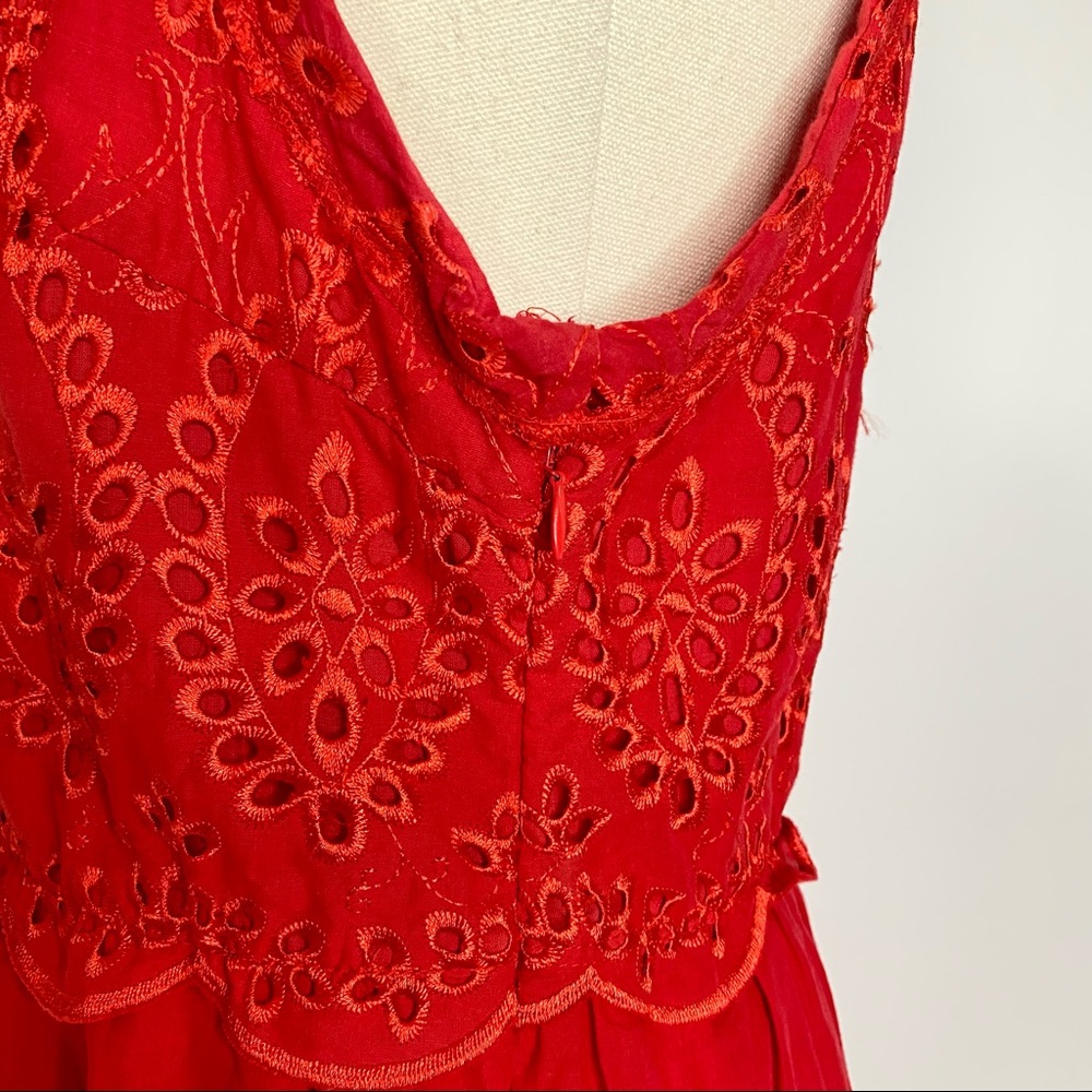 Sabo Skirt Mini Dress Red Sleeveless Eyelet Spring Summer 12 Medium - Picture 5 of 11